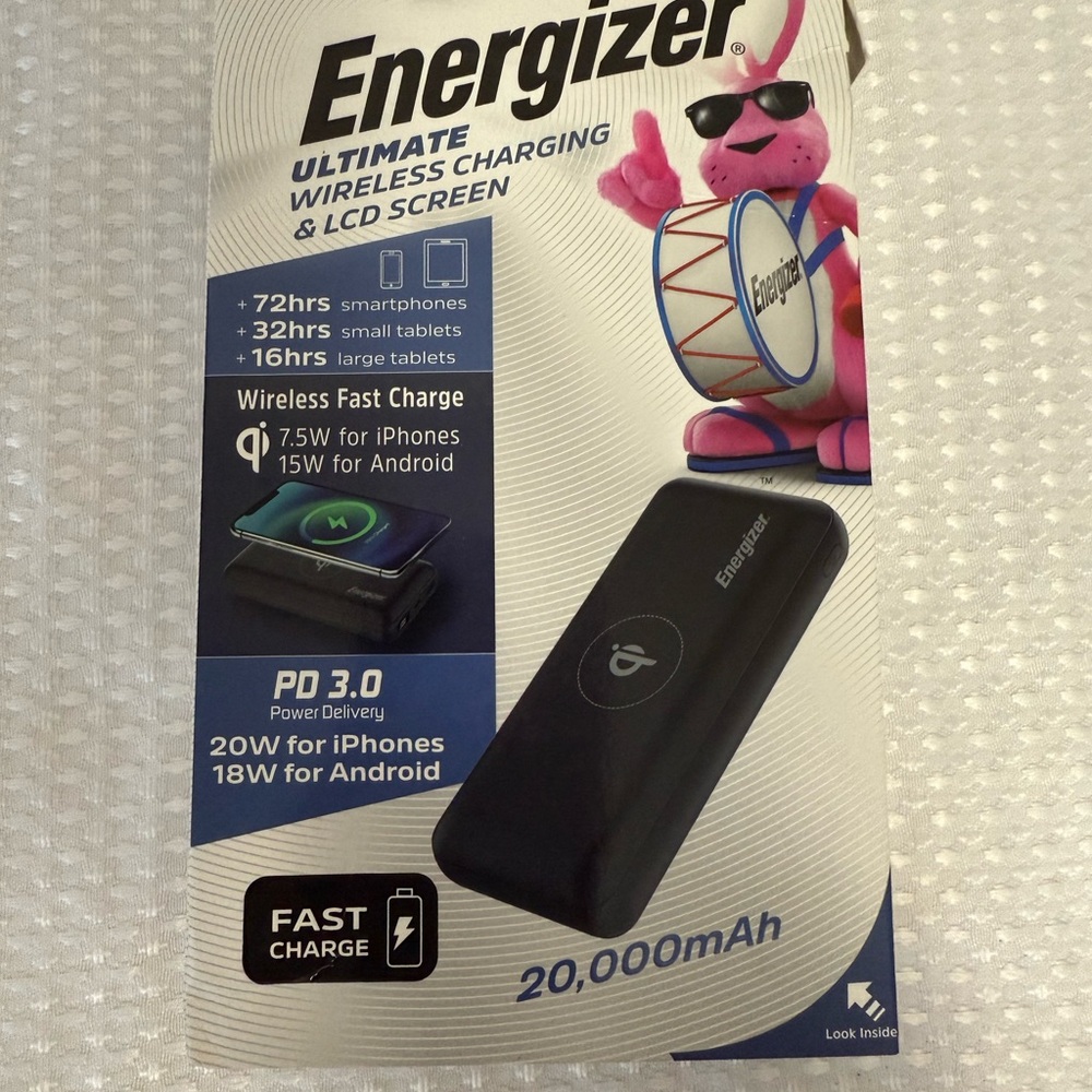 Energizer 20,000mAh 20W Wireless Portable Charger Fast Charging Power Bank